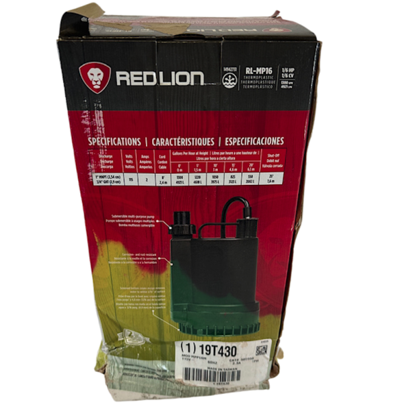 Red Lion 505950 1/6HP 120V 2.30A 1PH 60Hz Plastic Plug-In Utility Pump - Image 4